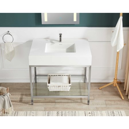 Anzzi 36 in. Console Sink in Brushed Nickel with Matte White Counter Top CS-FGC001-BN